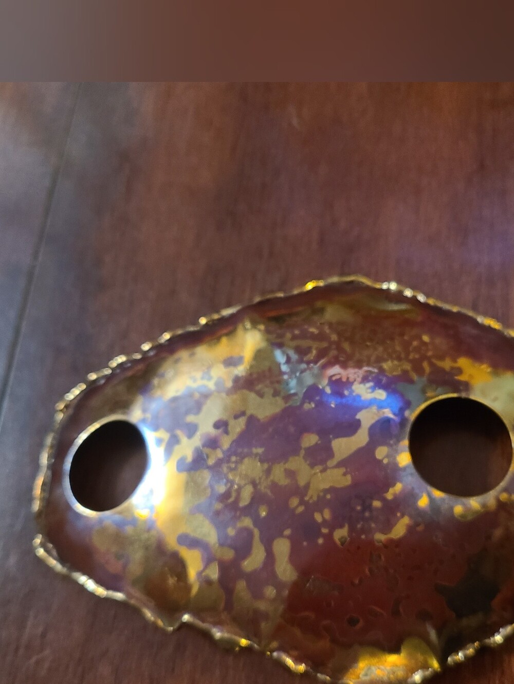 Vtg Mid Century Brutalist Flamed Copper Dual Light Sconce Backplate Accent